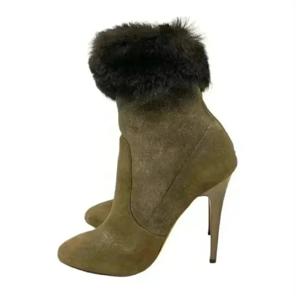 Jimmy Choo Gray Lamb Suede Faux Fur Anthracite Stiletto Ankle Boots  Size 8.5 - Picture 8 of 13
